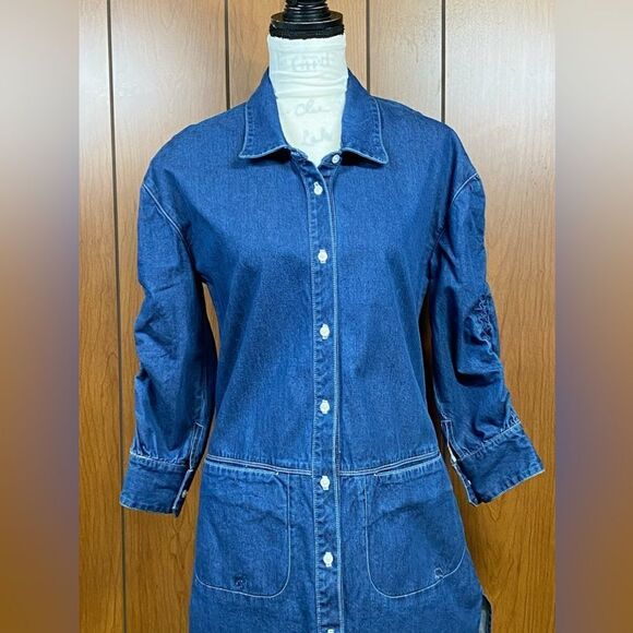 Burberry Button Down Denim High-Low Blue Jean Shirt Dress Size 4 - Picture 5 of 9